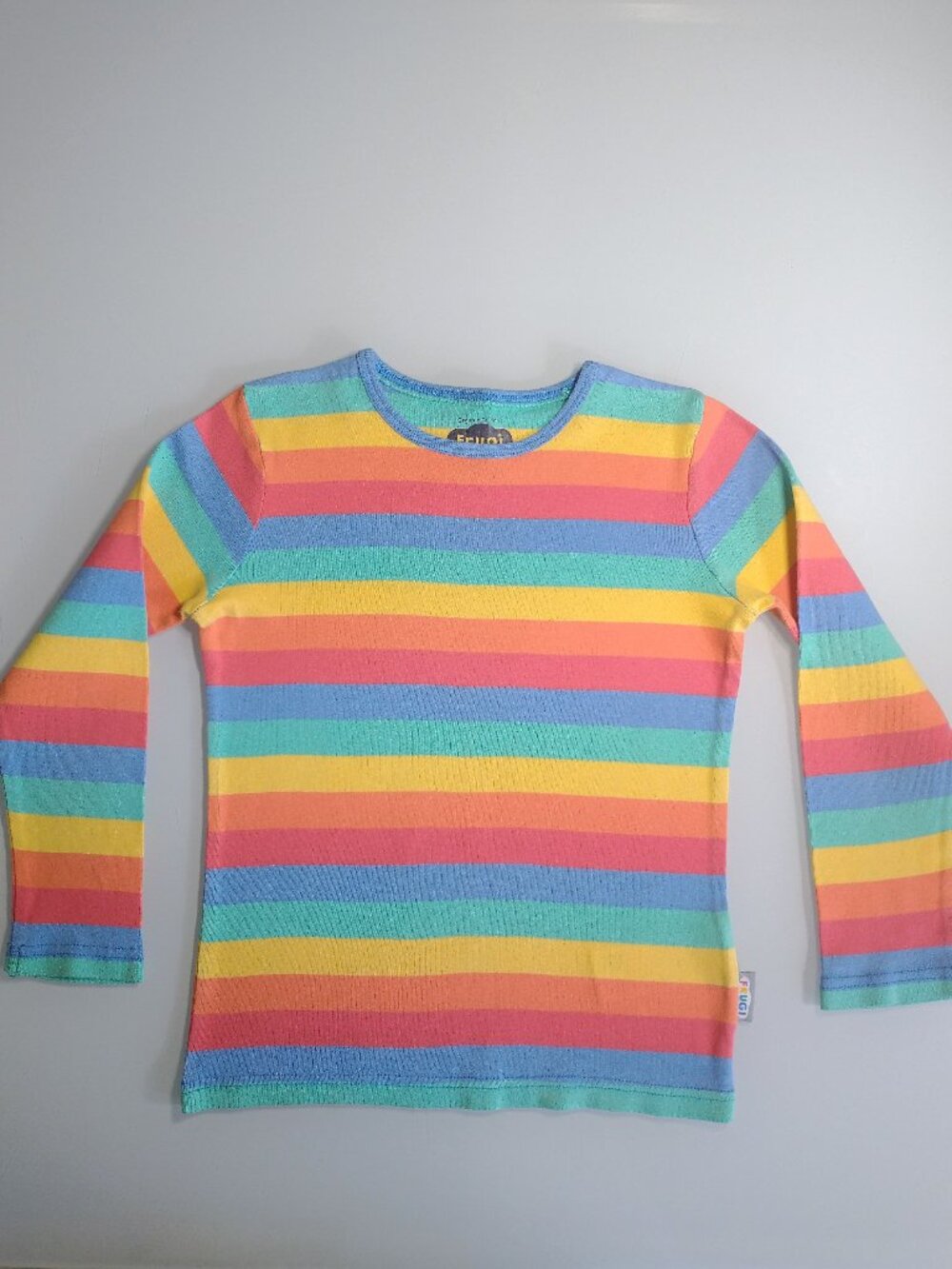 Frugi Kids Rainbow Stripe Long Sleeve Shirt Organic Cotton Top Size 5-6 Years